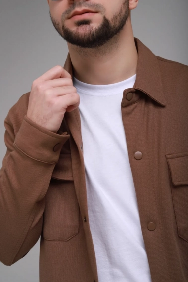 Рубашка мужская однотонная FIGO MNT-102 Коричневый фото 2 — интернет-магазин Tapok