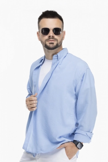 Рубашка однотонная мужская Breezy 23201101 Голубой фото 4 — интернет-магазин Tapok
