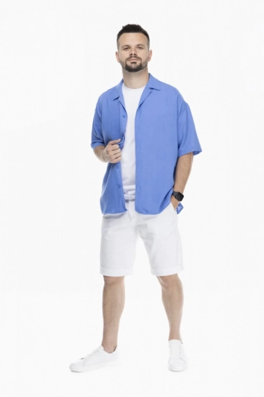 Рубашка однотонная мужская Breezy 23201147 Синий фото 2 — интернет-магазин Tapok