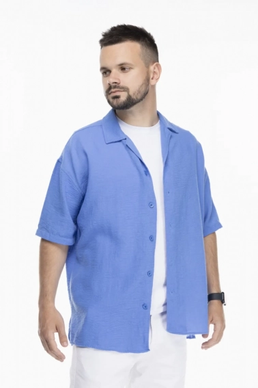 Рубашка однотонная мужская Breezy 23201147 Синий фото 3 — интернет-магазин Tapok