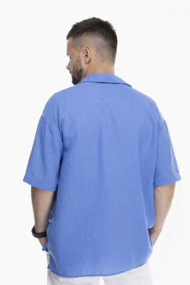Рубашка однотонная мужская Breezy 23201147 Синий фото 4 — интернет-магазин Tapok