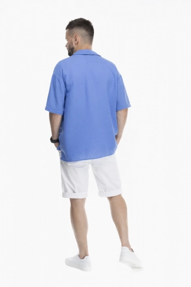 Рубашка однотонная мужская Breezy 23201147 Синий фото 5 — интернет-магазин Tapok