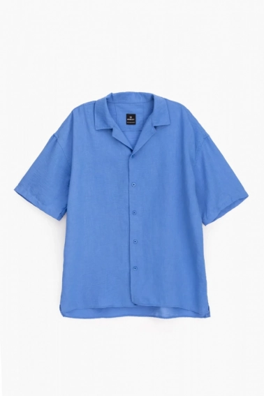 Рубашка однотонная мужская Breezy 23201147 Синий фото 7 — интернет-магазин Tapok