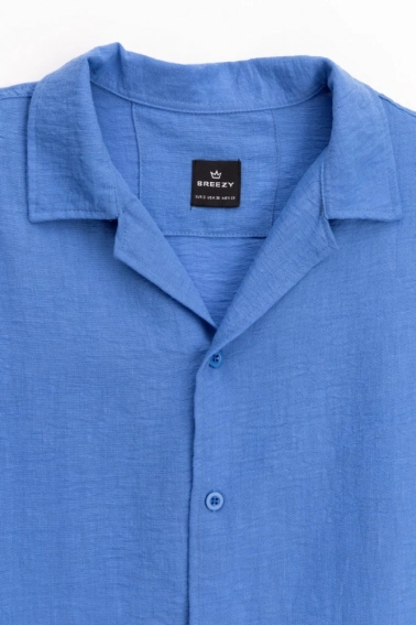 Рубашка однотонная мужская Breezy 23201147 Синий фото 8 — интернет-магазин Tapok