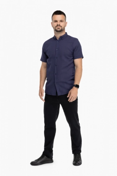Рубашка однотонная мужская FIGO 7055-B Темно-синий фото 3 — интернет-магазин Tapok