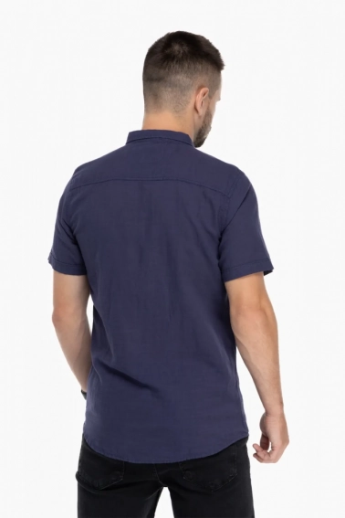 Рубашка однотонная мужская FIGO 7055-B Темно-синий фото 4 — интернет-магазин Tapok