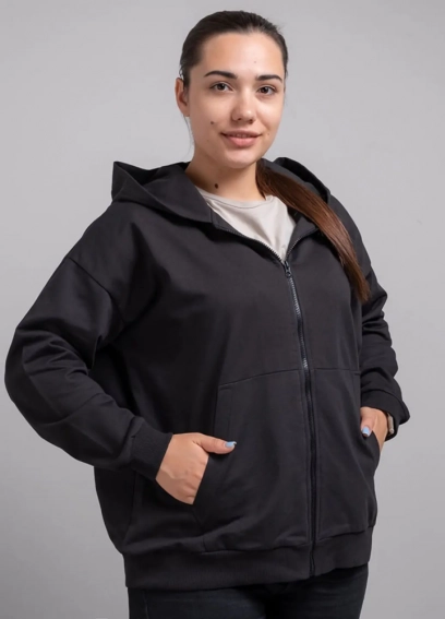 Толстовка на змейке женская 102707  Fashion Черный фото 1 — интернет-магазин Tapok