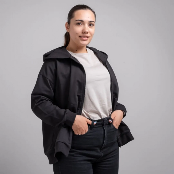 Толстовка на змейке женская 102707  Fashion Черный фото 4 — интернет-магазин Tapok