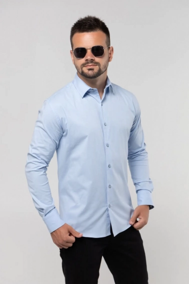Рубашка классическая однотонная мужская Redpolo 3808 Голубой фото 1 — интернет-магазин Tapok