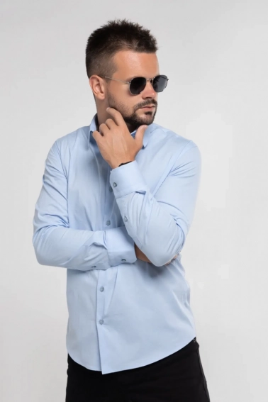 Рубашка классическая однотонная мужская Redpolo 3808 Голубой фото 2 — интернет-магазин Tapok