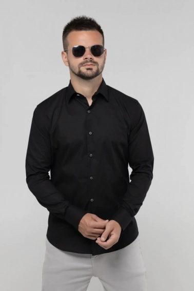 Рубашка классическая однотонная мужская Redpolo 3808 Черный фото 2 — интернет-магазин Tapok
