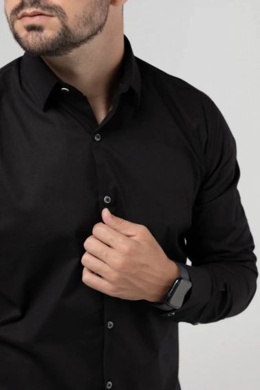 Рубашка классическая однотонная мужская Redpolo 3808 Черный фото 5 — интернет-магазин Tapok