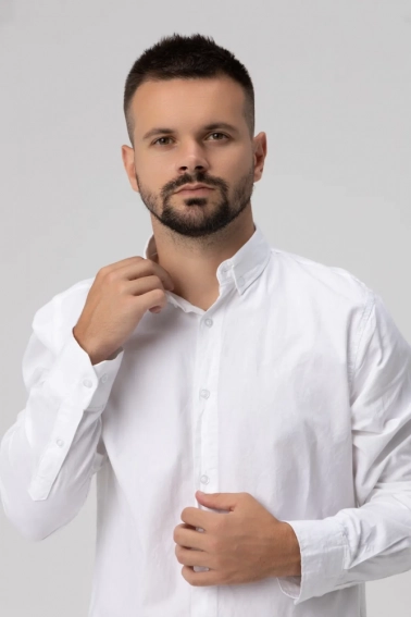 Рубашка однотонная мужская FIGO 18418 Белый фото 4 — интернет-магазин Tapok