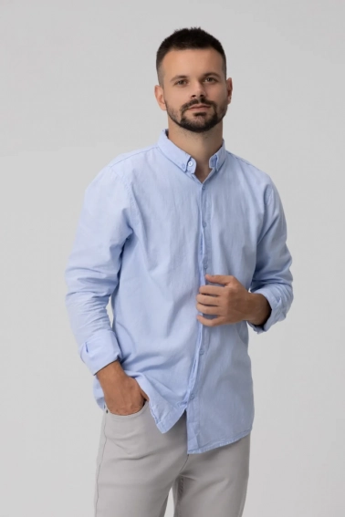 Рубашка однотонная мужская FIGO 18418 Голубой фото 1 — интернет-магазин Tapok