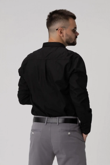 Рубашка однотонная мужская FIGO 18418 Черный фото 2 — интернет-магазин Tapok