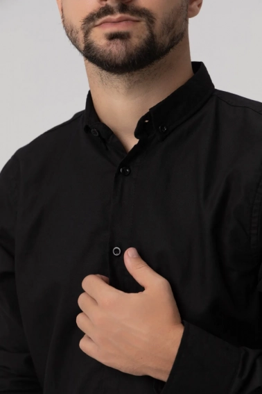 Рубашка однотонная мужская FIGO 18418 Черный фото 4 — интернет-магазин Tapok