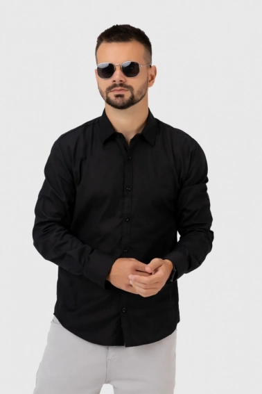 Рубашка однотонная мужская Jean Piere JP8804 Черный фото 1 — интернет-магазин Tapok