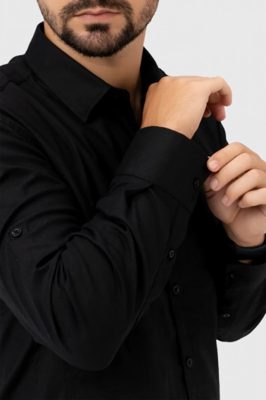 Рубашка однотонная мужская Jean Piere JP8804 Черный фото 3 — интернет-магазин Tapok