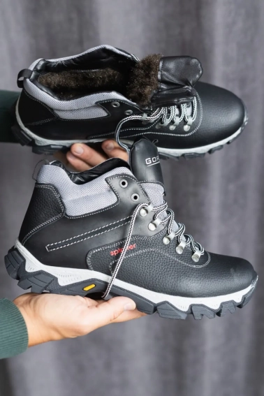 Чоловічі кросівки шкіряні зимові чорні Splinter Б 3212 фото 2 — інтернет-магазин Tapok