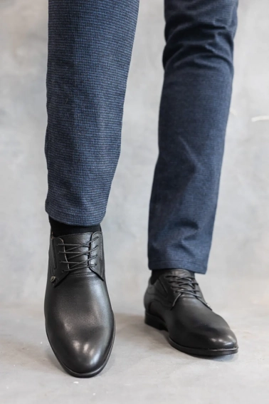 Мужские туфли кожаные весенне-осенние черные Cevivo 5541 фото 2 — интернет-магазин Tapok