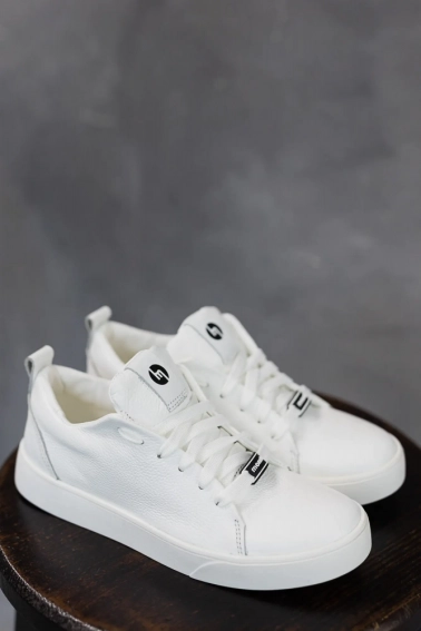 Подростковые кеды кожаные весенне-осенние белые Monster Софт шнурок белая подошва фото 2 — интернет-магазин Tapok