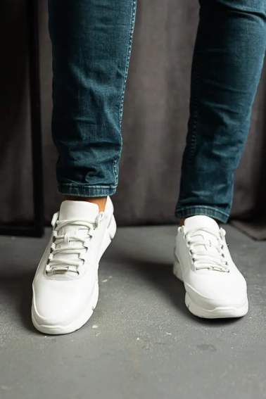 Мужские кроссовки кожаные весенне-осенние белые Extrem 1851/тер-21 Total White фото 2 — интернет-магазин Tapok