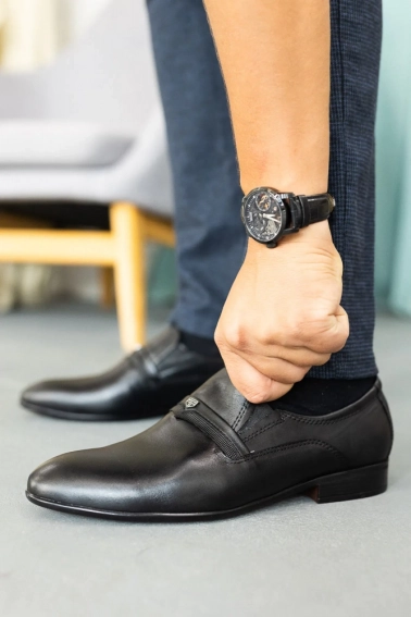Мужские туфли кожаные весенне-осенние черные Belvas 224 original фото 3 — интернет-магазин Tapok