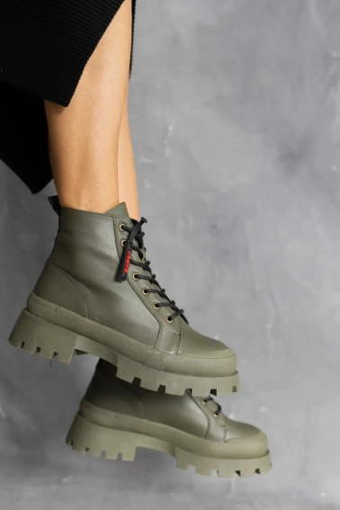 Женские ботинки кожаные весенне-осенние хаки OLLI К-2-200 байка фото 4 — интернет-магазин Tapok