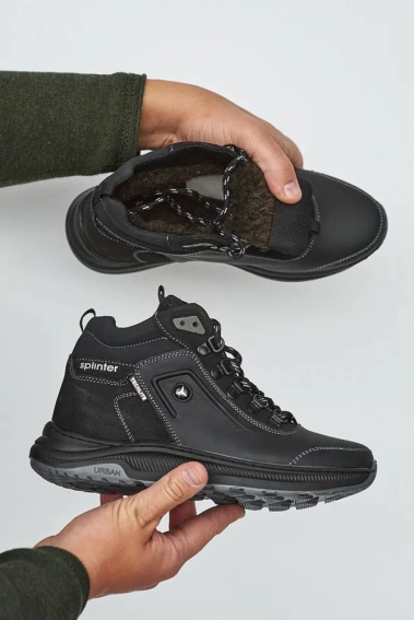 Подростковые ботинки кожаные зимние черные Splinter 1719 мех фото 3 — интернет-магазин Tapok