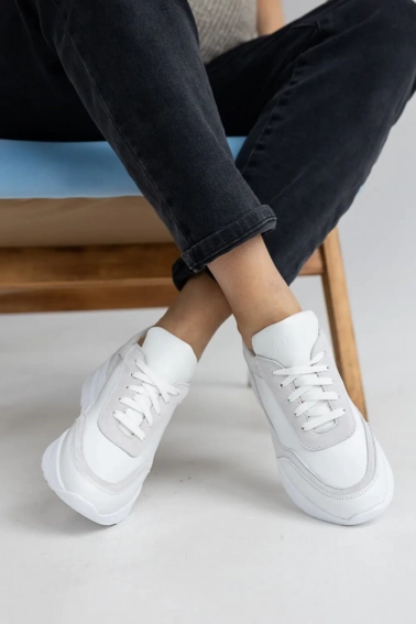 Жіночі кросівки шкіряні весняно-осінні білі-сірі Yuves 187 фото 6 — інтернет-магазин Tapok