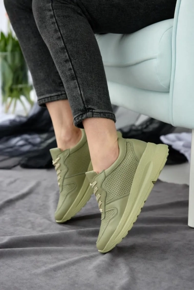 Жіночі кросівки шкіряні літні зелені Yuves 192 Перфорація фото 3 — інтернет-магазин Tapok