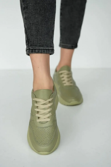 Жіночі кросівки шкіряні літні зелені Yuves 192 Перфорація фото 7 — інтернет-магазин Tapok