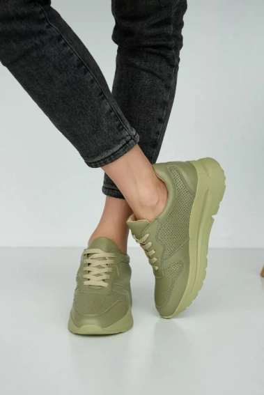 Жіночі кросівки шкіряні літні зелені Yuves 192 Перфорація фото 9 — інтернет-магазин Tapok