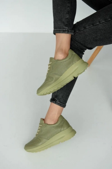 Жіночі кросівки шкіряні літні зелені Yuves 192 Перфорація фото 10 — інтернет-магазин Tapok