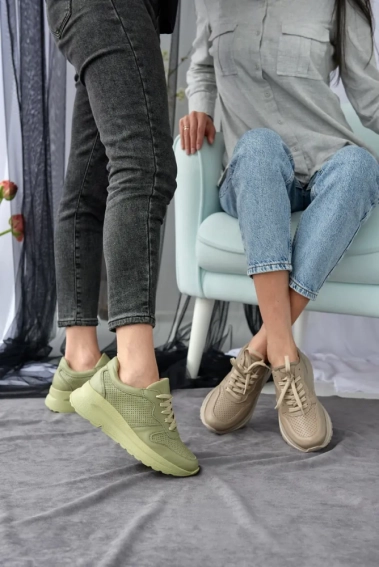 Жіночі кросівки шкіряні літні зелені Yuves 192 Перфорація фото 12 — інтернет-магазин Tapok
