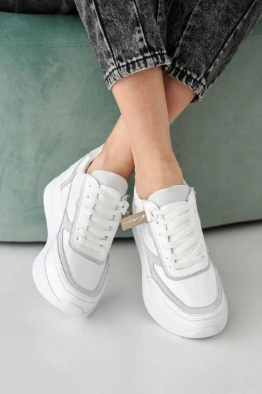 Женские кроссовки кожаные весенне-осенние белые Yuves 162 фото 4 — интернет-магазин Tapok