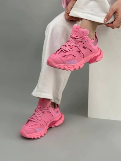 Кросівки жіночі шкіряні рожевого кольору зі вставками сітки фото 4 — интернет-магазин Tapok