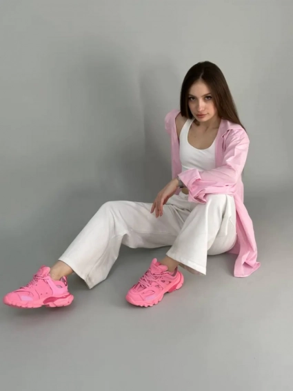 Кросівки жіночі шкіряні рожевого кольору зі вставками сітки фото 5 — интернет-магазин Tapok