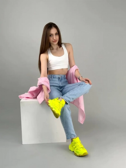 Кросівки жіночі шкіряні жовтий неон зі вставками сітки фото 5 — интернет-магазин Tapok