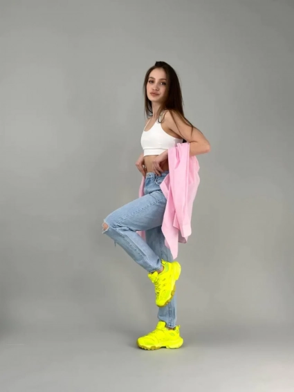 Кросівки жіночі шкіряні жовтий неон зі вставками сітки фото 8 — интернет-магазин Tapok