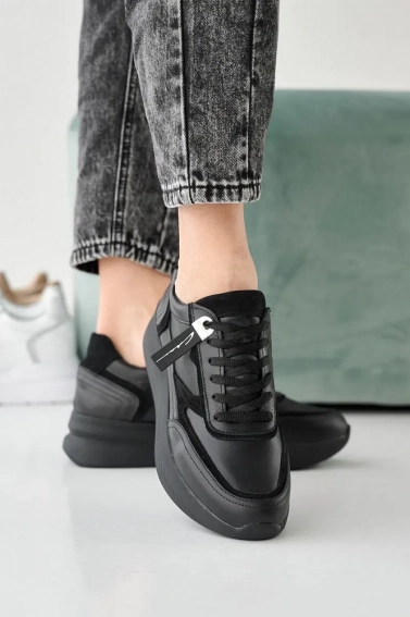 Жіночі кросівки шкіряні весняно-осінні чорні Yuves 162 фото 4 — інтернет-магазин Tapok