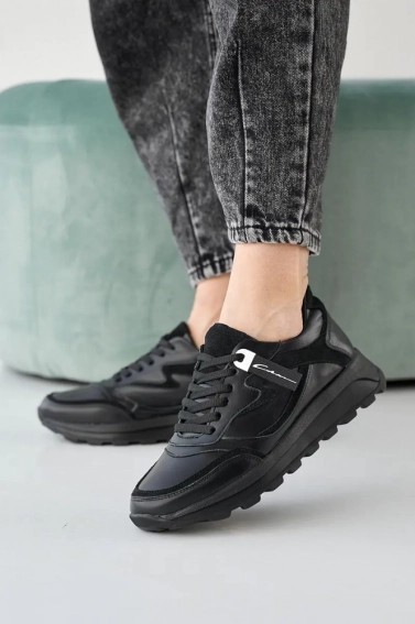 Жіночі кросівки шкіряні весняно-осінні чорні Yuves 167 фото 1 — інтернет-магазин Tapok