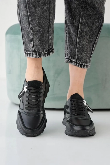 Женские кроссовки кожаные весенне-осенние черные Yuves 167 фото 2 — интернет-магазин Tapok