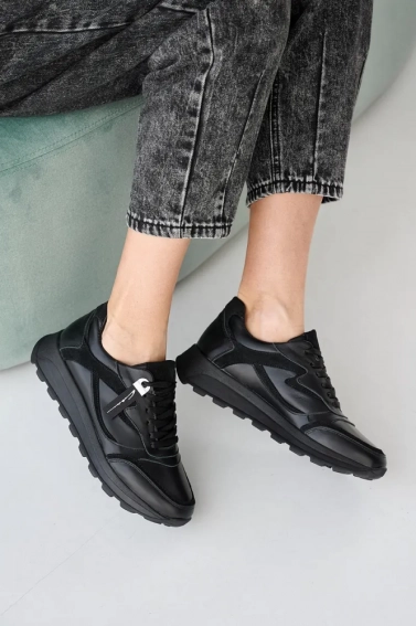 Жіночі кросівки шкіряні весняно-осінні чорні Yuves 167 фото 6 — інтернет-магазин Tapok