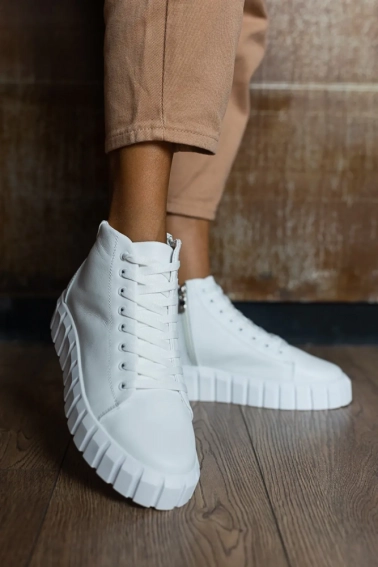 Женские ботинки кожаные весенне-осенние белые CrosSAV 21-142 W на байке фото 5 — интернет-магазин Tapok