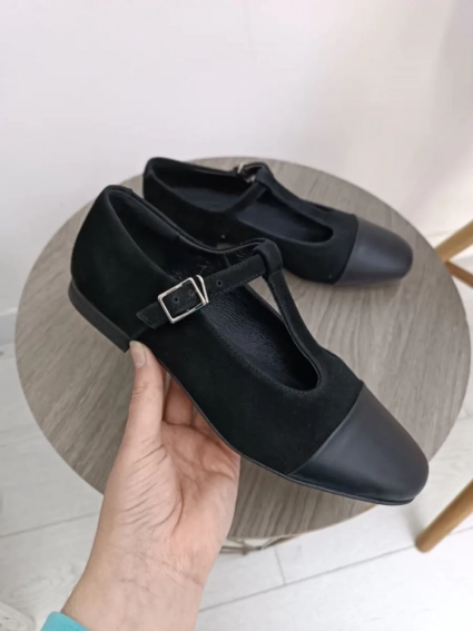 Туфлі жіночі велюрові чорні із вставками шкіри фото 11 — інтернет-магазин Tapok