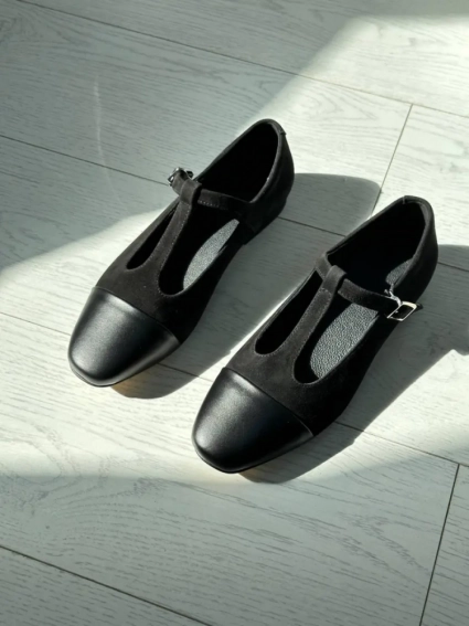 Туфлі жіночі велюрові чорні із вставками шкіри фото 10 — интернет-магазин Tapok
