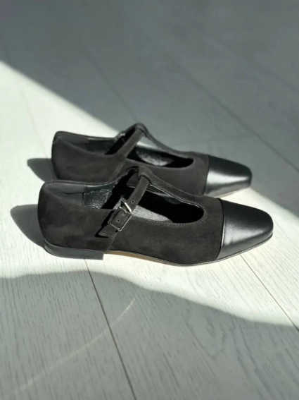 Туфлі жіночі велюрові чорні із вставками шкіри фото 9 — інтернет-магазин Tapok