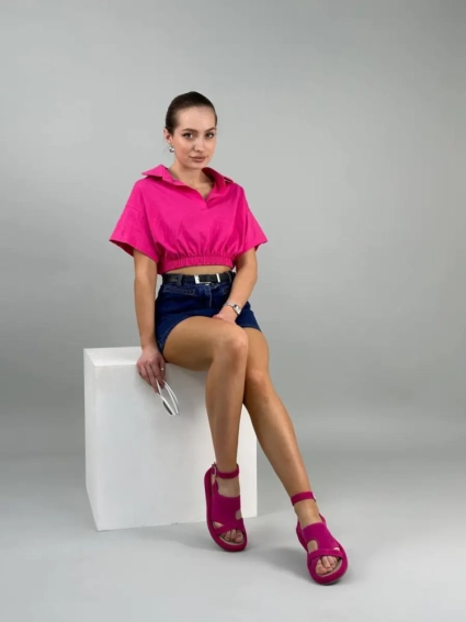 Босоніжки жіночі замшеві кольору фуксії фото 4 — интернет-магазин Tapok