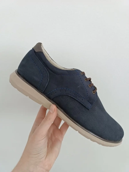 Туфлі чоловічі з нубуку синього кольору фото 1 — інтернет-магазин Tapok